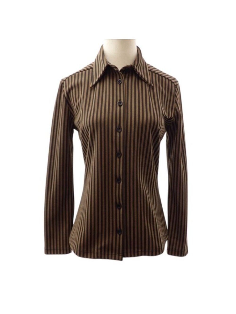 Fendi Stripe Pecan Pattern Vintage 10 Long Sleeve Shirt Nylon Polyester 42
